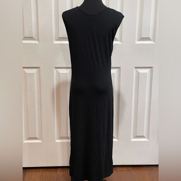 Celine Black Sleeveless Midi Dress with Silver Triomphe Button Detail SZ 44 - Picture 2 of 5